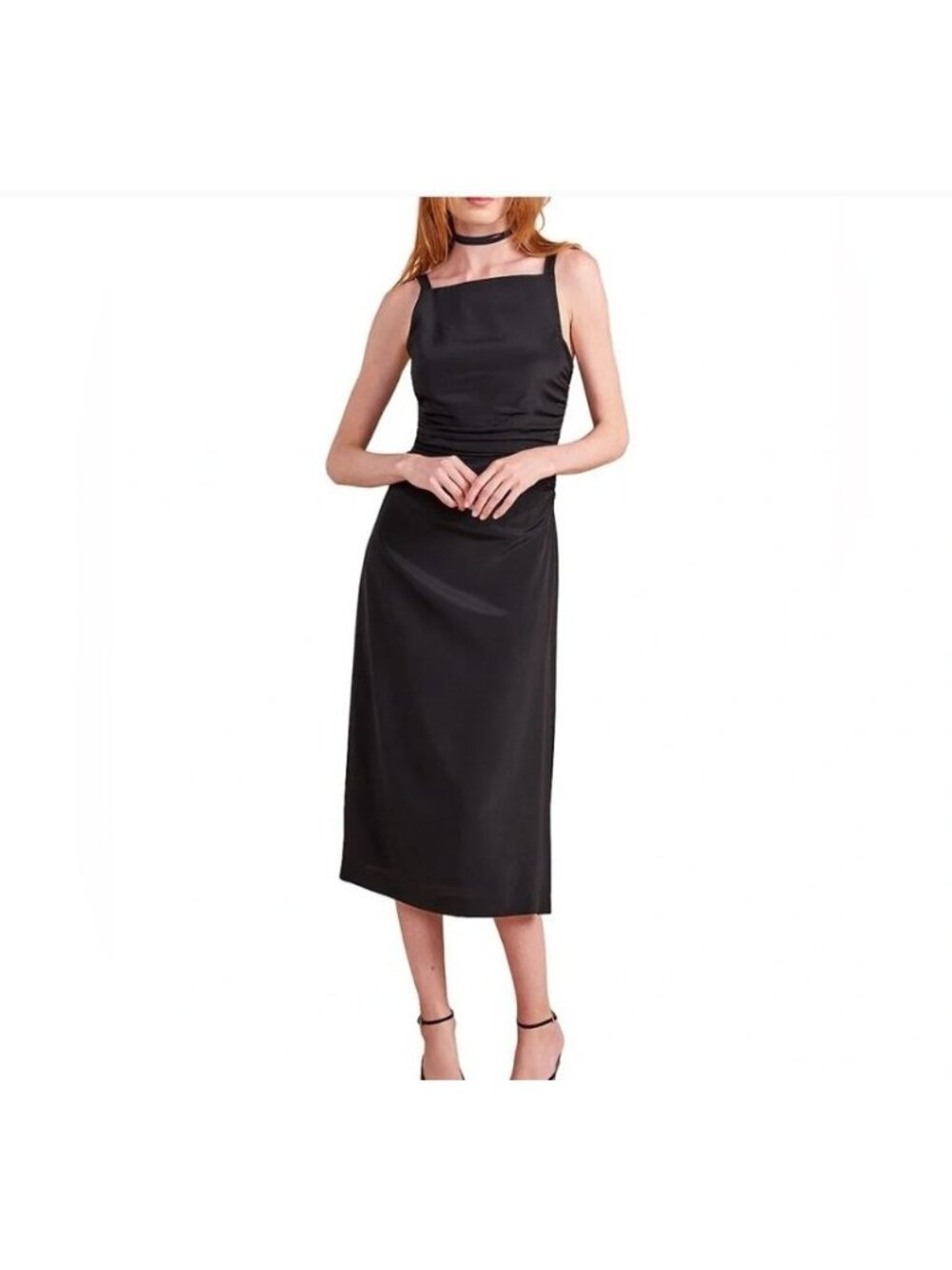 La Ligne Black Silk Midi Sasha Dress Timeless Classic Ruching Side Slit Lined XL - Picture 2 of 15